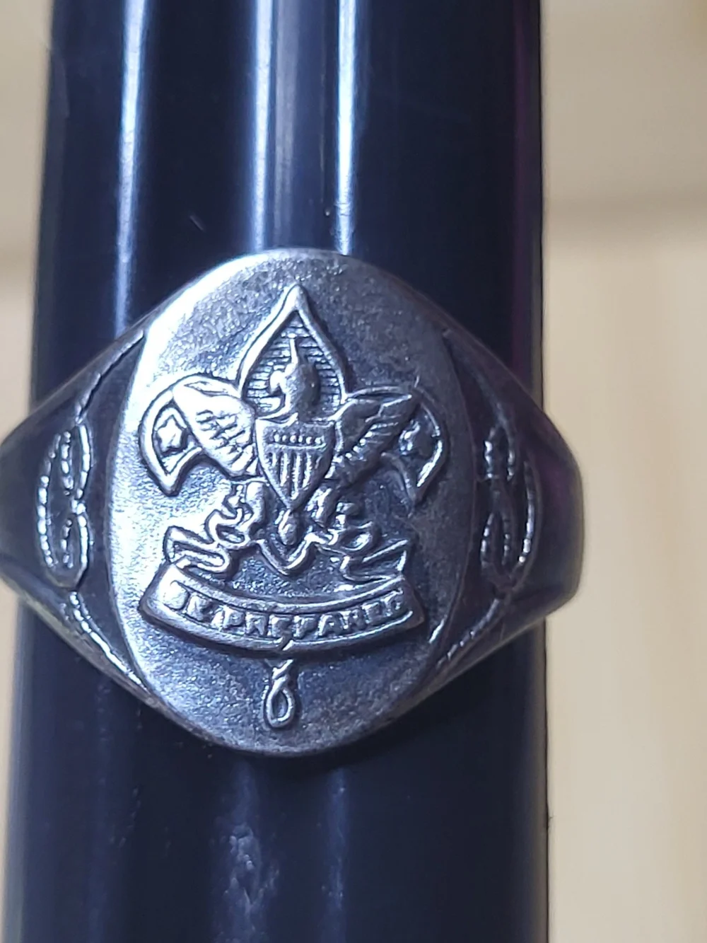 Vintage Collectable Sterling Silver Boy Scouts Emblem Signet Ring - Sz 8